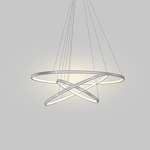 Lámpara colgante LED circular de anillo, lámpara colgante de acrílico de metal moderno Lámpara colgante ajustable en altura para sala de estar, dormitorio, mesa de comedor, blanco + blanco cálido-20＋4