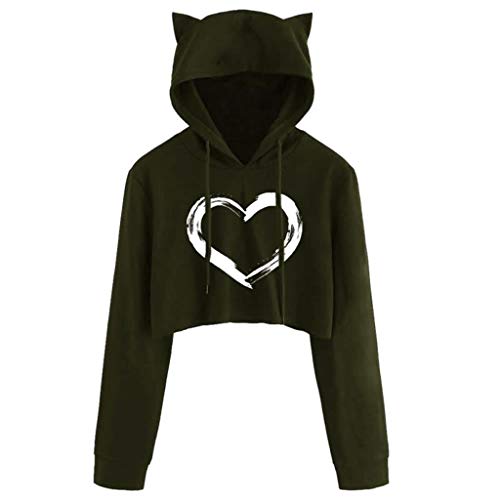 Fainosmny Plus Size Dresses for Womens Cat Ear Long Sleeve Hoodie Sweatshirt Hooded Pullover Tops Blouse Green