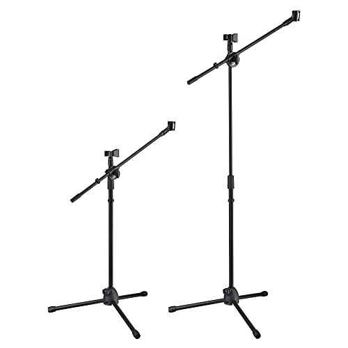 Aw Adjustable Height Microphone Stand Dual Mic Clip 90-Degree Rotating Folding Type Boom Arm Tripod For Live Stream Stage #TOP7