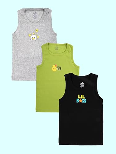 Image of KiddoPanti Boys 100% Cotton Vest Pack of 3 | Cotton 1x1 Rib Knit Sleeveless Innerwear | Soft & Breathable Kids Vest