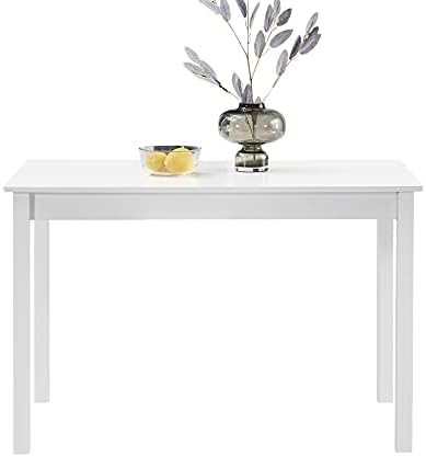 OFCASA Modern Dining Table White Wooden Rectangle Home Kitchen Table 4-6 Seater for Dining Room Kitchen Restaurant 115cm