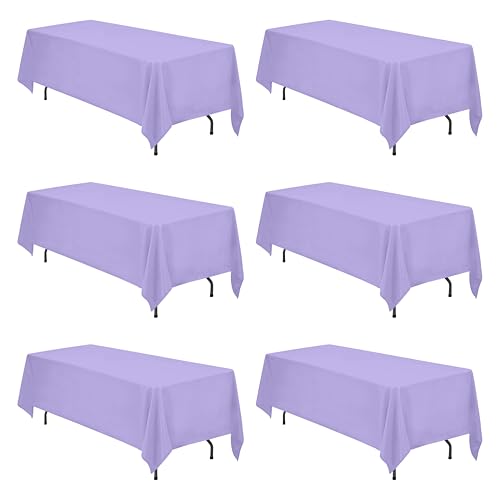 Image of BRILLMAX 6 Pack Lavender Tablecloths 70 x 120 Inch for 6ft & 8ft Rectangle Tables - 150 GSM Polyester Fabric, Universal Fit, Water, Stain & Wrinkle Resistant Cloth Cover for Wedding Banquet Dining