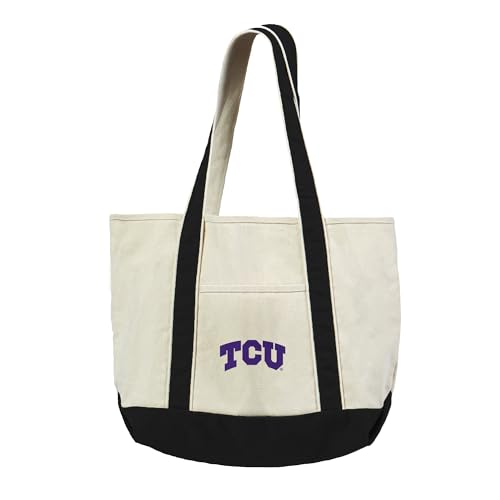 Northwest TCU Horned Frogs NCAA Logo Canvas Tote with Colored Strap 21x15 inches