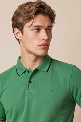 Image of Peter England Men's Snug Fit Solid Polo T-Shirt with Coloured Collar Tipping| Cotton Rich| Premium Pique Weave