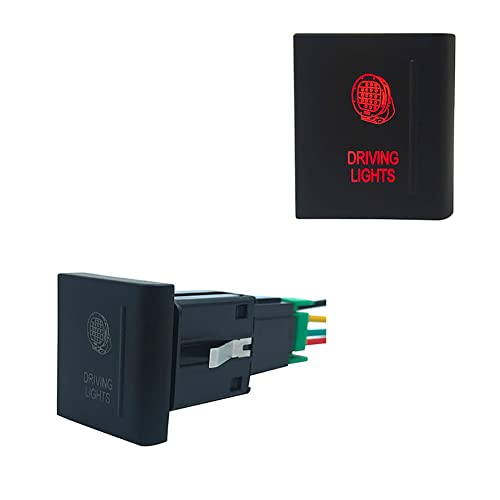 Image of Red Led Car Push Button Switch with Wires for VW Volkswagen Amarok 3Amp 12V (Driving Lights-Right Side)