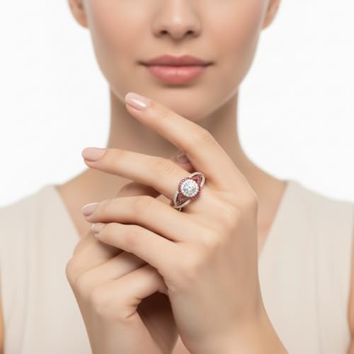Image of Choose Your Gemstone Round Twisted Pave Double Halo Diamond CZ Ring Yellow Gold Plated Round Shape Double Halo Engagement Ring for Women, and Ladies US Size 4 to 12