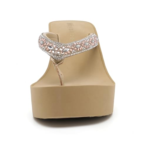 Image of Rhinestone Womens Wedge Sandals for Women Platform Flip Flops Chunky wedge flip flops Heels Sandals Women Wedding Shoes
