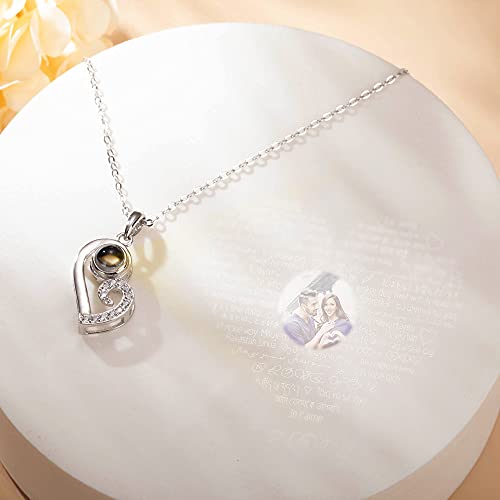 Custom Couple Photo Projection Necklace 925 Sterling Silver I Love You Necklace 100 Languages 2 Pcs Heart Personlized Picture Pendant Necklace Memorial Romantic Gifts for Girlfriend Women Him and Her2
