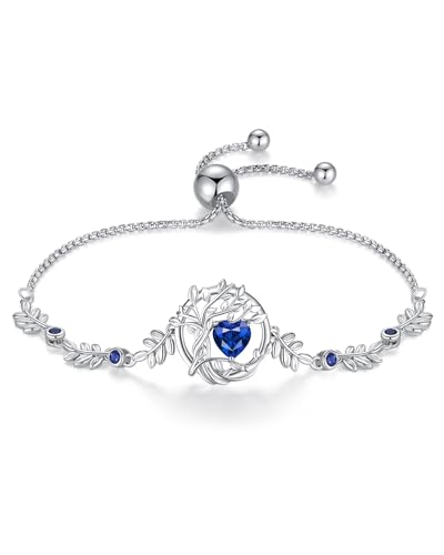 FANCIME Tree of life Birthstone Bracelet for Women Sterling Silver Tree Jewelry Birthstone Charm Bracelet Gemstone Anniversary Birthday Christmas Gifts for Wife Mom Her