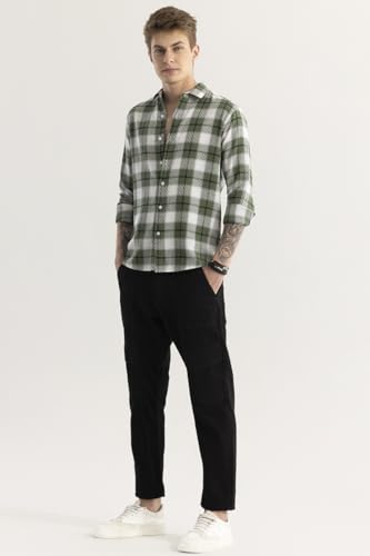 Image of SNITCH Men's Cotton Fitted Plaiderie Check Shirt