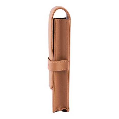 Image of DiLoro Leather Pen Case Pouch Holder for Two Fountain Ballpoint Rollerball Pens or Pencils (Tan)