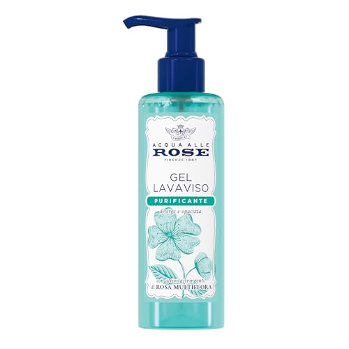 Acqua alle Rose, Gel Lavaviso Purificante con Attivi Astringenti di Rosa Multiflora, Detergente Viso per Pelli Miste o con Imperfezioni, Deterge, Purifica e Opacizza, Uso Quotidiano, 200 ml