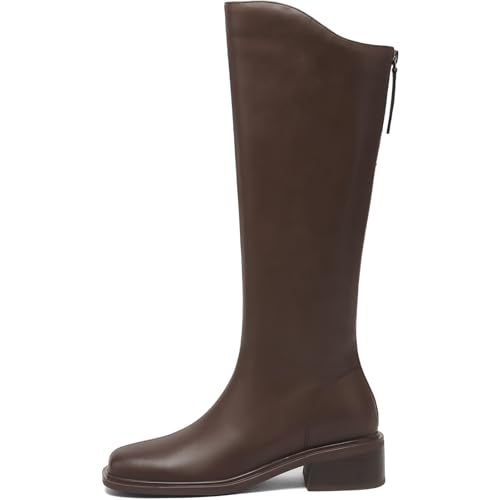 Knee High Boots Women Low Heel Square Toe Tall Boots for Women Faux Leather Elastic Long Boots2