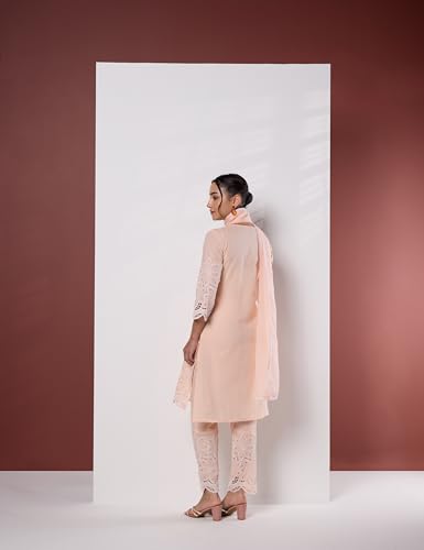 Image of Amazon Brand - Myx Women's Pure Cotton Schiffli Embroidered Kurta Set with Dupatta (Available in Plus Sizes)