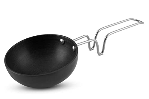 Image of NIRLON Hard Anodised Tadka Pan /Vagariya with Handle /Gas StoveTop Compatible, Size 10 CM
