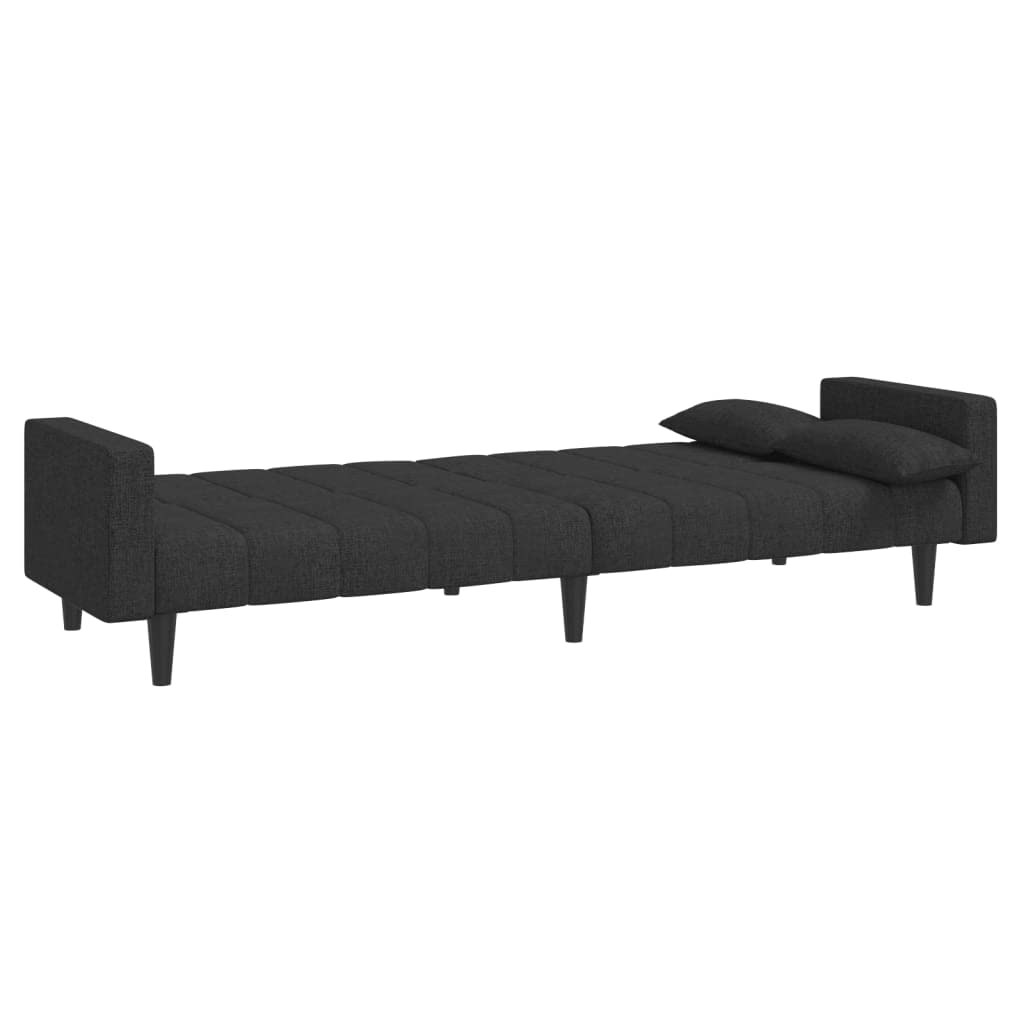 Sofá cama de 2 plazas de tela negra con 2 almohadas, 220 x 84,5 x 69 cm, sofá y cama 2 en 1, muebles tapizados robustos para salón, habitación de invitados, relajación y asiento cómodo