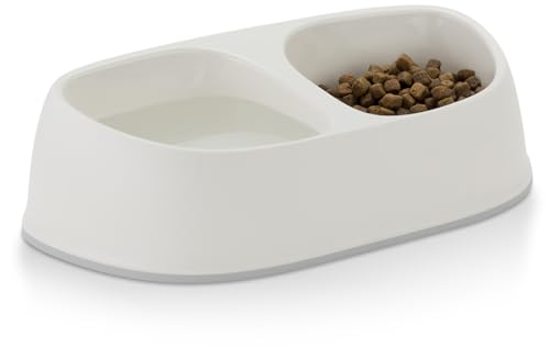 Knuffelwuff Fressnapf Doppelt Medium Weiß 2x700ml - Hundenapf mit rutschfestem Silikon - Trinknapf und Futternapf für Grosse, mittelgroße und kleine Hunde