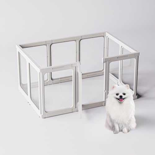 Jalove Acrylic Dog Playpen Indoor, 24“ H Plastic Pet Playpen with Door, Clear Pet Play Pen for Puppy Cat Rabbit Ferret, Easy Assemble Dog Pen, Preferable for Small Cage, White 10 PCS