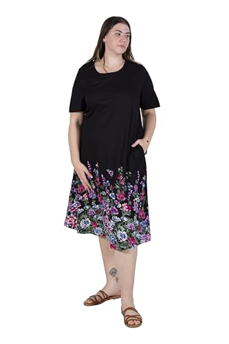 LA CERA Women's Printed 100% Cotton Dress, Scoop Neck, Short Sleeves, Floral Print, Two Side Seam Pockets, A-Line