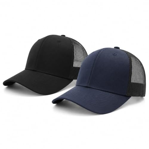 Image of 2-Pack Breathable Mesh Snapback Trucker Hats, Adjustable Baseball Caps for Men Women, Cotton-Poly Twill Outdoor