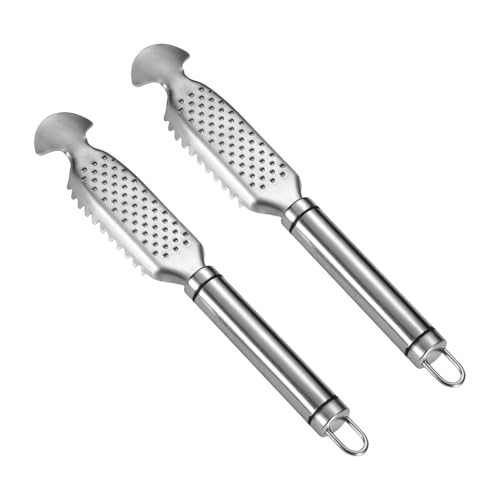 Cabilock Écailleur à Poisson 2 Pièces en Acier Inoxydable Double Lame Outil Cuisine Manuel pour Nettoyage Précis des Fruits de Mer Accessoire Antidérapant Cuisine et Camping