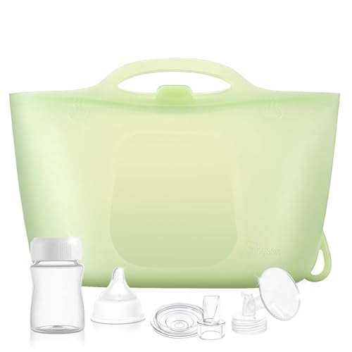 Silicone Travel Bottle Sterilizer Bags | 2000ml Microwave Steam Sterilizer Bags for Baby Bottles, Breast Pump &amp; Pacifiers, Reusable Steam Sterilizing Bags for Travel and Home Use（Clear Green）