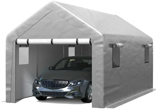 Jocoevol Carport 10x20 ft Heavy Duty with Roll-up Windows, Portable Garage with Removable Sidewalls & Doors, Car Canopy with Sandbags All-Season Tarp for Car Boat Truck Motorcycle