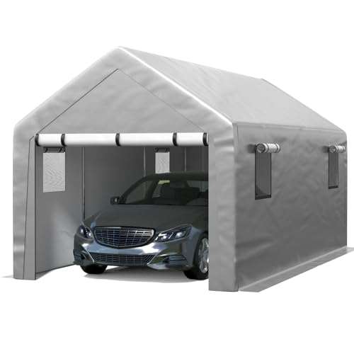 Carport 10x20 ft Heavy Duty with Roll-up Windows, Portable Garage with Removable Sidewalls & Doors, Car Canopy with Sandbags All-Season Tarp for Car Boat Truck Motorcycle