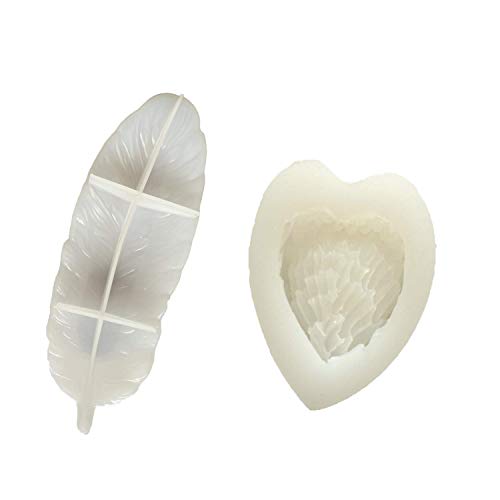 Wsnyy 2 Pcs Unique and Elegant Love Feather and Feather Shaped Silicone Resin Tray Mold - Resin Easy Silicone Molds for Making Resin Tray, Resin Trinket Dish, and Resin Jewelry Tray