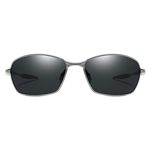 Wraparound Polarized Sunglasses Large Square Rectangle Metal Frame for Men Driving Fishing (Gunmetal/Gray, 60) - Thumbnail 6