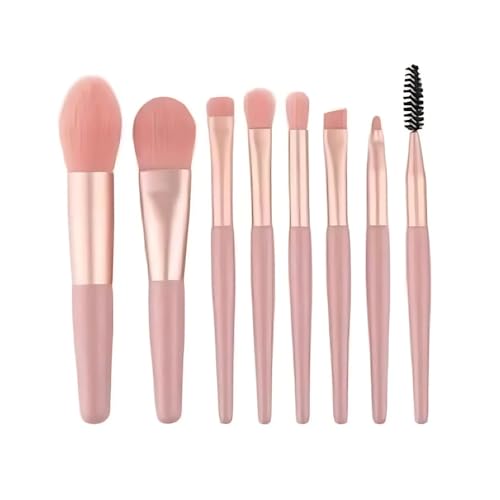 Kit 8 Mini Pincéis de Maquiagem Portáteis + Estojo Ziplock Transparente – Perfeito para Viagem, uso diário e Bolsas (Rosa Salmão)