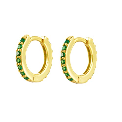Gold Huggie Earrings For Women Emerald Green Earrings 14K Gold Cartilage Tiny Small Gold Hoop Earrings Emerald Baguette Stud Earring Set Women #TOP4