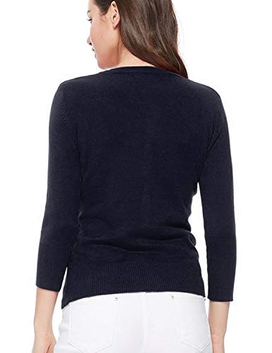 Image of Women's 3 /4 Sleeve Crew Neck Button Down Stretch Knit Cardigan Sweater (S-3XL)