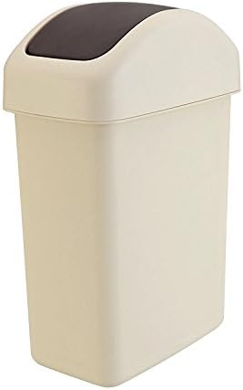 Hamhu Plastic Cover Garbage Bin Household Kitchen Living Room Plastic Bucket Square Trash Can,Rice White