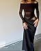CHEZVOGUE Women's Off-Shoulder Maxi Dress Lightweight Sheer Mesh Y2K Bodycon Gown for Club Party Wedding Outfits Black