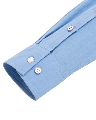 Chemise décontractée anti-chaleur en coton et lin bleu ciel - 6