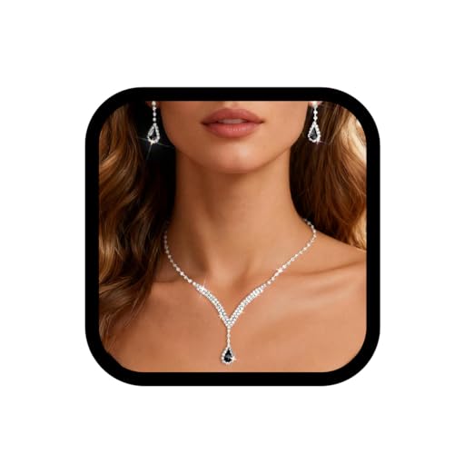 Image of EARENT Rhinestone Bridal Jewelry Set Wedding Necklace and Earring for Women (1 black)