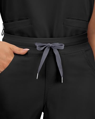 Image of COMENII Scrubs for Women, Knit Yoga Waistband Straight Leg Cargo Pants, Classic Fit Womens Scrubs Pants