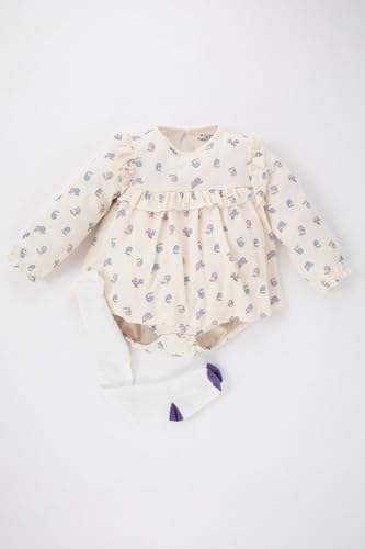 Kız Bebek Desenli Uzun Kollu Tulum Külotlu Çorap 2'li Tulum B0753a523au Ekru-ER134 - Görsel 3