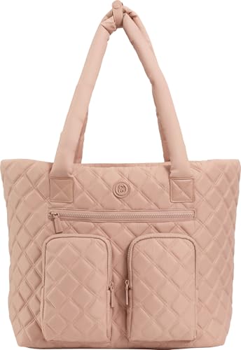 Joan & David 21 Inch Diamond Quilted Puffer Nylon Travel Workbook Tote (Blush)