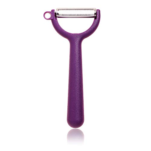 Kochblume Original Sparschäler | Universalschäler, Edelstahl, spülmaschienengeeignet, in der bunten Box (lila, Y-Piranha)