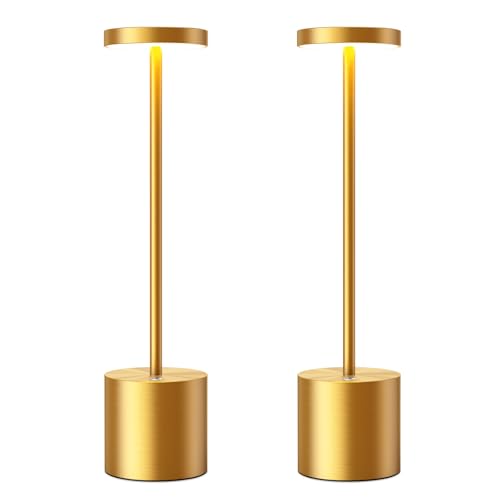 SAKRINGT Cordless Table Lamps Rechargeable,6000mAh Portable Battery Operated LED Table Light for Restaurant Outdoor 2 Pack Gold