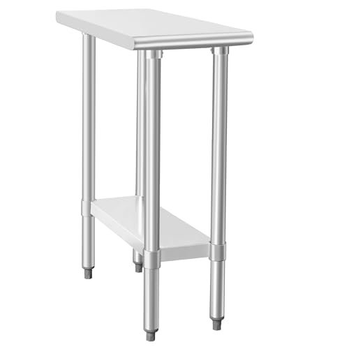 Image of HARDURA Stainless Steel Work Table Commercial 30x12 Inches Kitchen Prep Table and Heavy Duty Commercial Workbench NSF 430 with Undershelf and Galvanized Legs