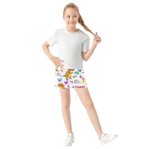 Girls Cute Cartoon Dinosaur Smile Shorts Colorful Athletic Summer Pajama Bottoms Youth Comfy Activewear, X-Small2