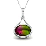 DyeandDesign 925 Sterling Silver Boho Handmade Designer Oval Shape Watermelon Tourmaline Stone Pendant Necklace For Women Girls Gift Solitaire Pendant Christmas Gift For Her