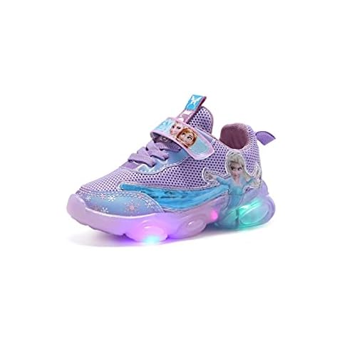 IRON JF Luminous shoes girls Elsa and Anna children's LED luminous shoes sports shoes non-slip breathable sports shoes toddler flash shoes (Color : Purple, Size : 28) Cover