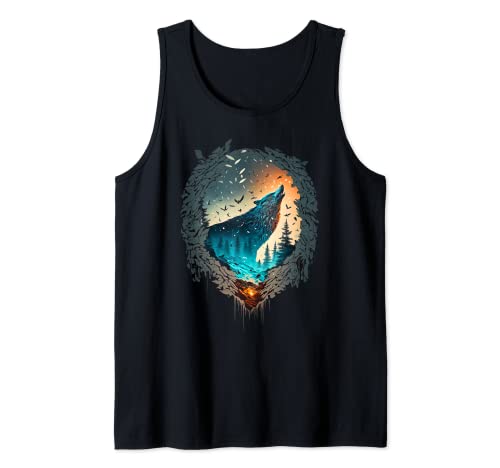 Majestic Wolf Howl Astral Plane Dreamy Nature Graphic Art Camiseta sin Mangas