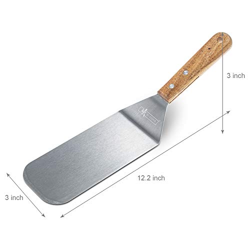 Professional Bbq Grill Stainless Steel Spatulas, Acacia Wood Handle Kitchen Cooking Baking Scraper Turner, Set Of 3 #TOP1