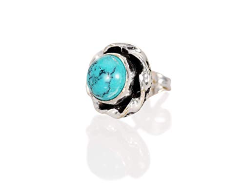 Turquoise Stud Earrings, Silver Plated Ear Studs, Pair Of Small Round Spiral Button Post Earrings With Blue Gemstone, Bohemian Ethnic Tribal Jewelry Gift For Women. (Turquoise) #TOP5