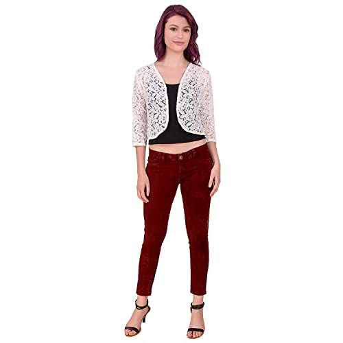 Image of Women Lace Open Front Stylish Crop Shrug with Three Fourth Sleeves for Office Wear, Casual Shrug